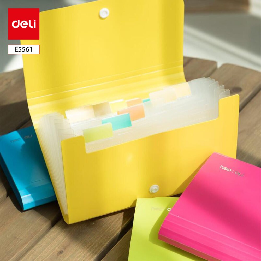 ديلي مصنف حقيبة 13 قسم - قياس A6 - إغلاق بكبسة - ألوان نيون (أزرق/ أحمر/ أخضر/ أصفر) E5561